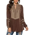 thumbnail image 3 of Grosy Embroidered Tops for Women Long Sleeve V Neck Plus Size Boho Mexican Style Blouse Peasant Tops Women T Shirts Casual Tee Ladies Tunics-S/Brown/141/G, 3 of 8