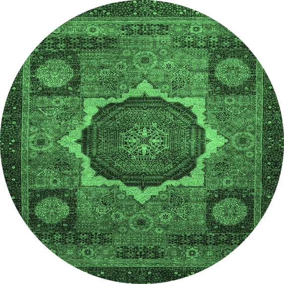 Ahgly Company Indoor Round Abstract Emerald Green Modern Area Rugs, 5' Round