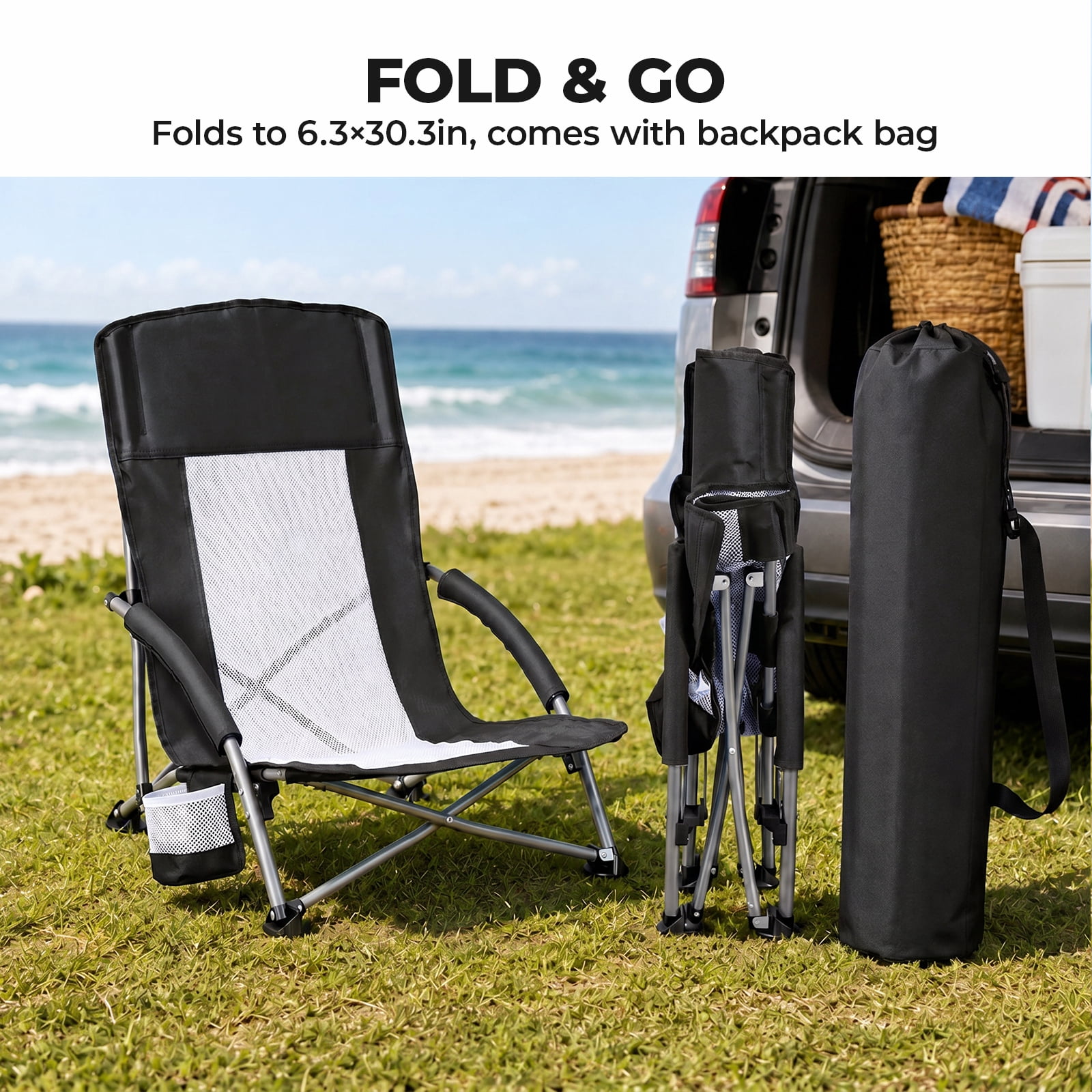 Alvantor Camping Chair - Folding Outdoor Chair with Mesh Back, Cup Holder, Heavy Duty 250 LBS, Portable with Carry Bag for Beach Picnic