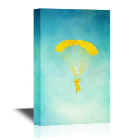 wall26 Extreme Sport Canvas Wall Art - A Yellow Watercolor Style Paraglider - Gallery Wrap Modern Home Decor | Ready to Hang - 32x48 inches