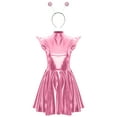 thumbnail image 3 of iiniim Womens Alien Costume 2 Piece Cosplay Outfits Shiny Metallic A-line Dress with Headwear Pink XL, 3 of 7