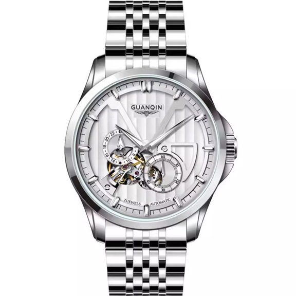 GUANQIN Men Skeleton Automatic Mechanical Self-Wind Business Wristwatch Luminous Stainless Steel Vintage Wrist Watch Classic Sapphire Crystal Waterproof Multifunctional Clock