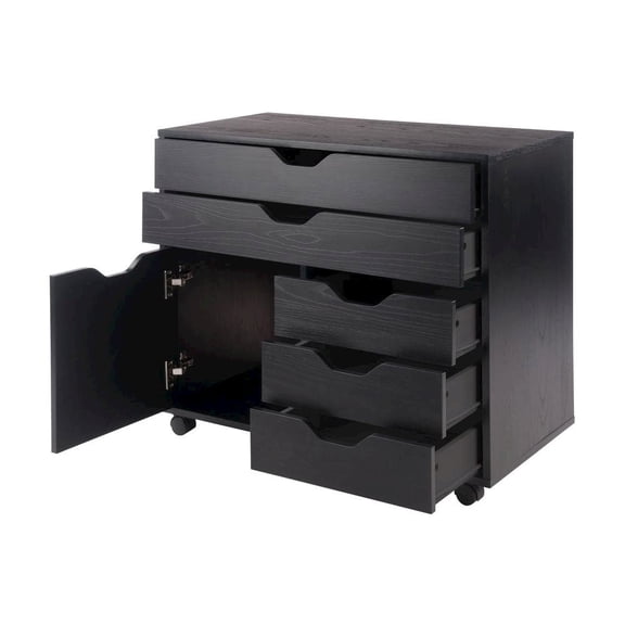 FurniFact Black Office Storage Cabinet With Drawers, Storage Cabinet On Wheels