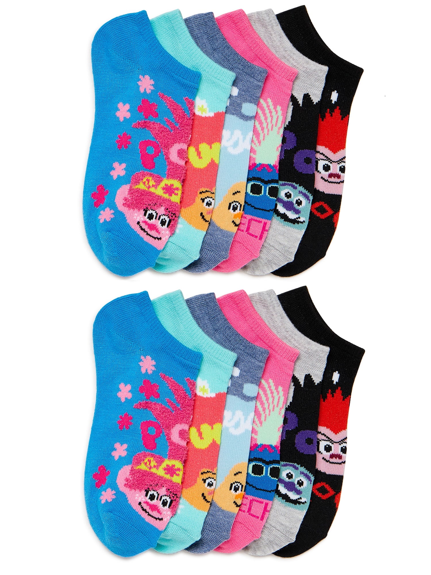 Trolls 2 Girls No Show Socks, 12Pack, Sizes SL