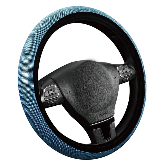 Auto Drive 1Piece Luxury Blue Bling Steering Wheel Cover with Sparkling Crystals - Universal Fit for All Cars, 25SWC05