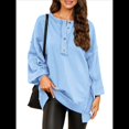 thumbnail image 3 of Sudadera para Mujer, Estilo Informal, de Larga, con Botones y Cuello Henley, Estilo Túnica, para Otoño. Azul XXL, 3 of 7
