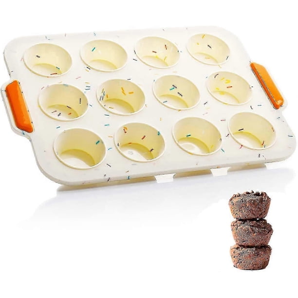 12 Pack Mini Silicone Muffin Pans with Metal Reinforcement Frame - Muffin Pan Muffin Pan Muffin Tray Bakeware with Non-
