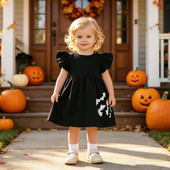Little Toddler Dress Short-sleeve All Over Print Dress Up Stylish Charming Sweet for Party Dress Set