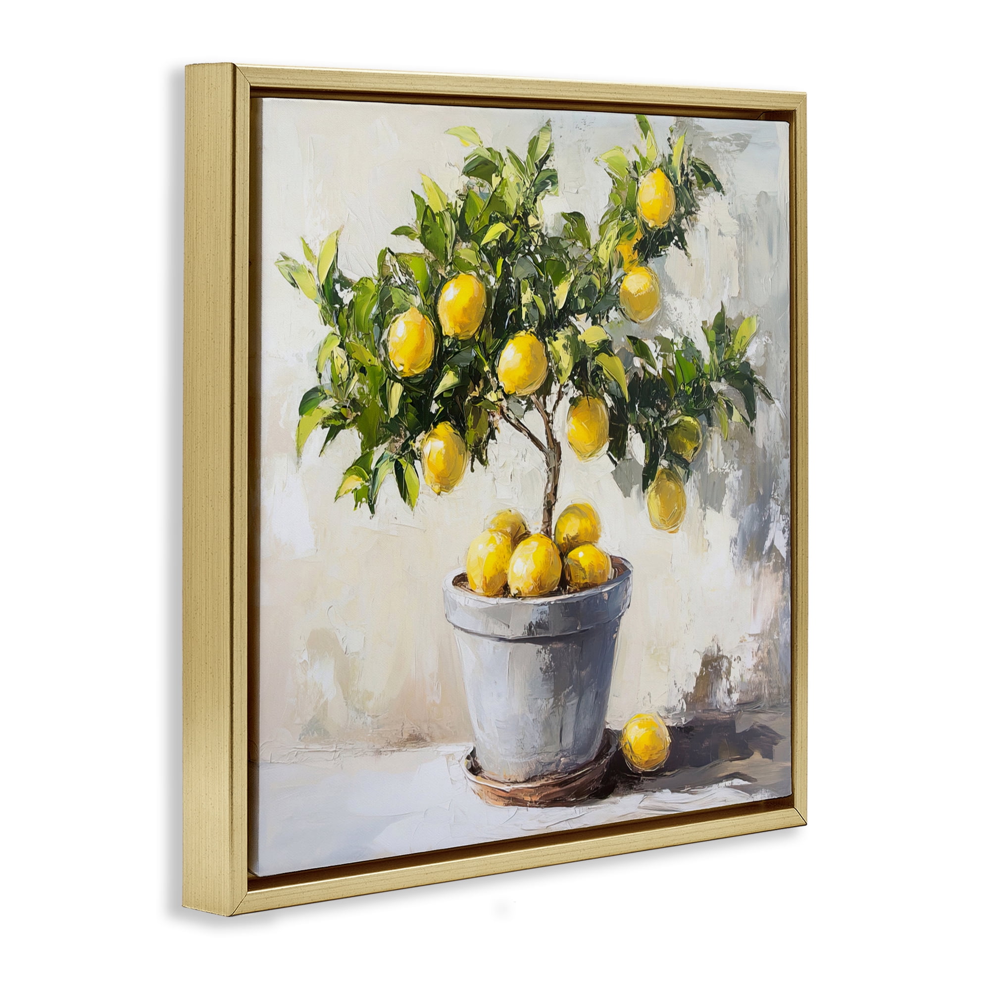 Stupell Industries Falling Lemon Tree Gold Framed Floater Canvas Wall Art, design by Tina LeCour