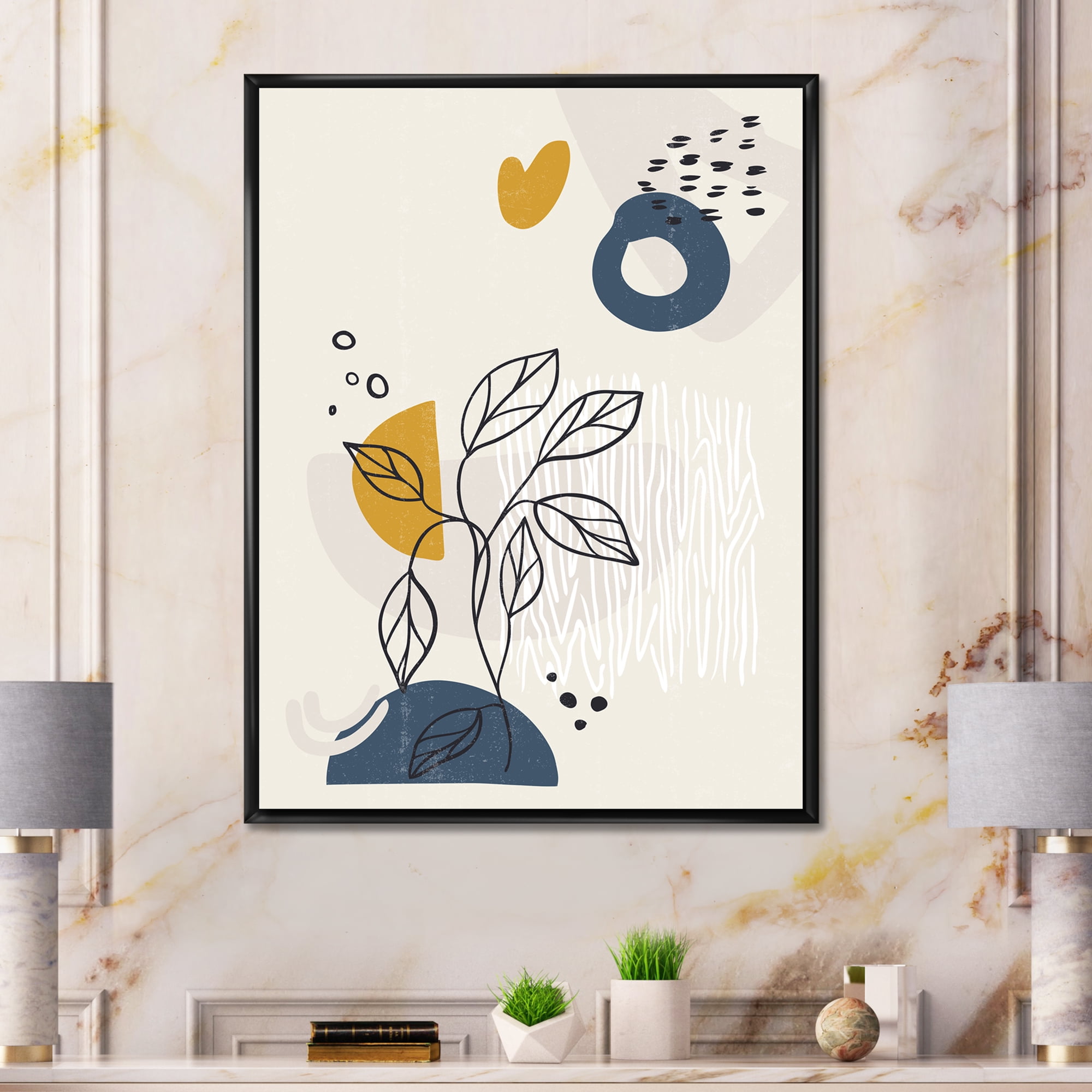 Designart 'Ancient Boho Art Minimalistic Flowers II' Modern Framed Canvas Wall Art Print