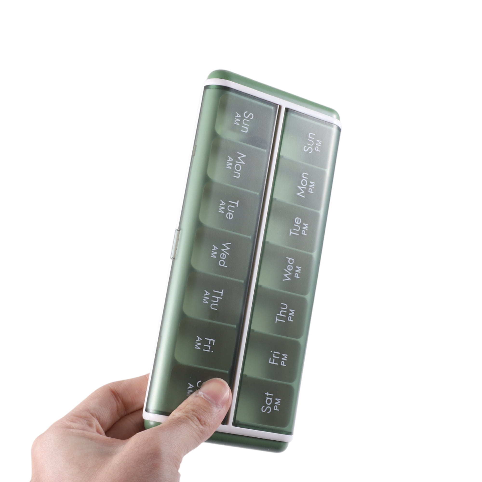 Unique Bargains Useful Durable 14 Grids Double Row Pill Case for Travel 1 Pc Green