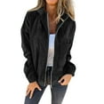 thumbnail image 2 of Women'S Solid Color Corduroy Jacket Minimalist Style Hooded Zip Front Coat Casual Outerwear Black S, 2 of 7
