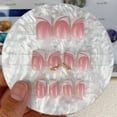 thumbnail image 4 of EIGTHTAIL French Tip Press on Nails Short Square Fake Nails Cute Pink Glue on Nails with Rhinestones Designs Extra Short French Acrylic Nails Small Best Artificial Nails for Women Girls, 4 of 5