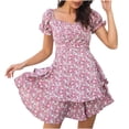 thumbnail image 2 of Pompotops Robe d'Été Aguichant Mode Décontractée à Col en Ligne Manches Bouffantes Imprimé Floral, 2 of 8