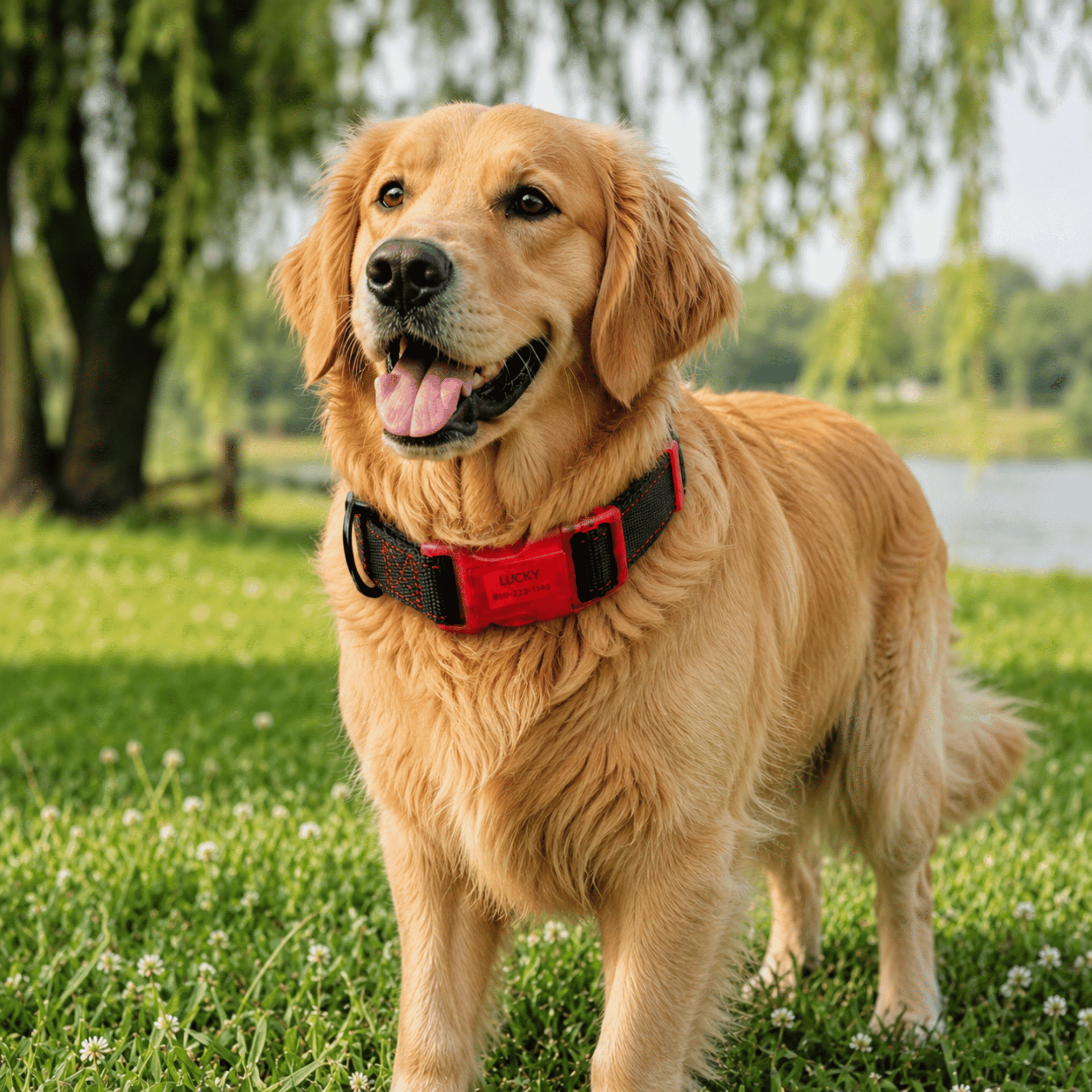 Sporn Adjustable Dog Collar for Small Dogs, Reflective Nylon Pet Collar with Built-In ID Holder, Black & Red (12–17" Neck)