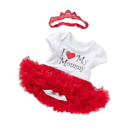 

EHTMSAK Newborn Infant Baby with Headband Tulle Tutu Dresses for Girls Short Sleeve Letter Sundress Summer Dress White 0-24M 66