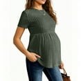 thumbnail image 5 of PiGOGI Women's Maternity Loose Round Neck Short Sleeve T-Shirt Casual Summer Top Plus Size Comfortable Green M, 5 of 6