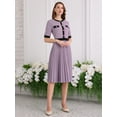 thumbnail image 3 of DARING DIVA Short Sleeve Pleated Trendy Contrast Color A-Line Midi Dress S Purple, 3 of 6