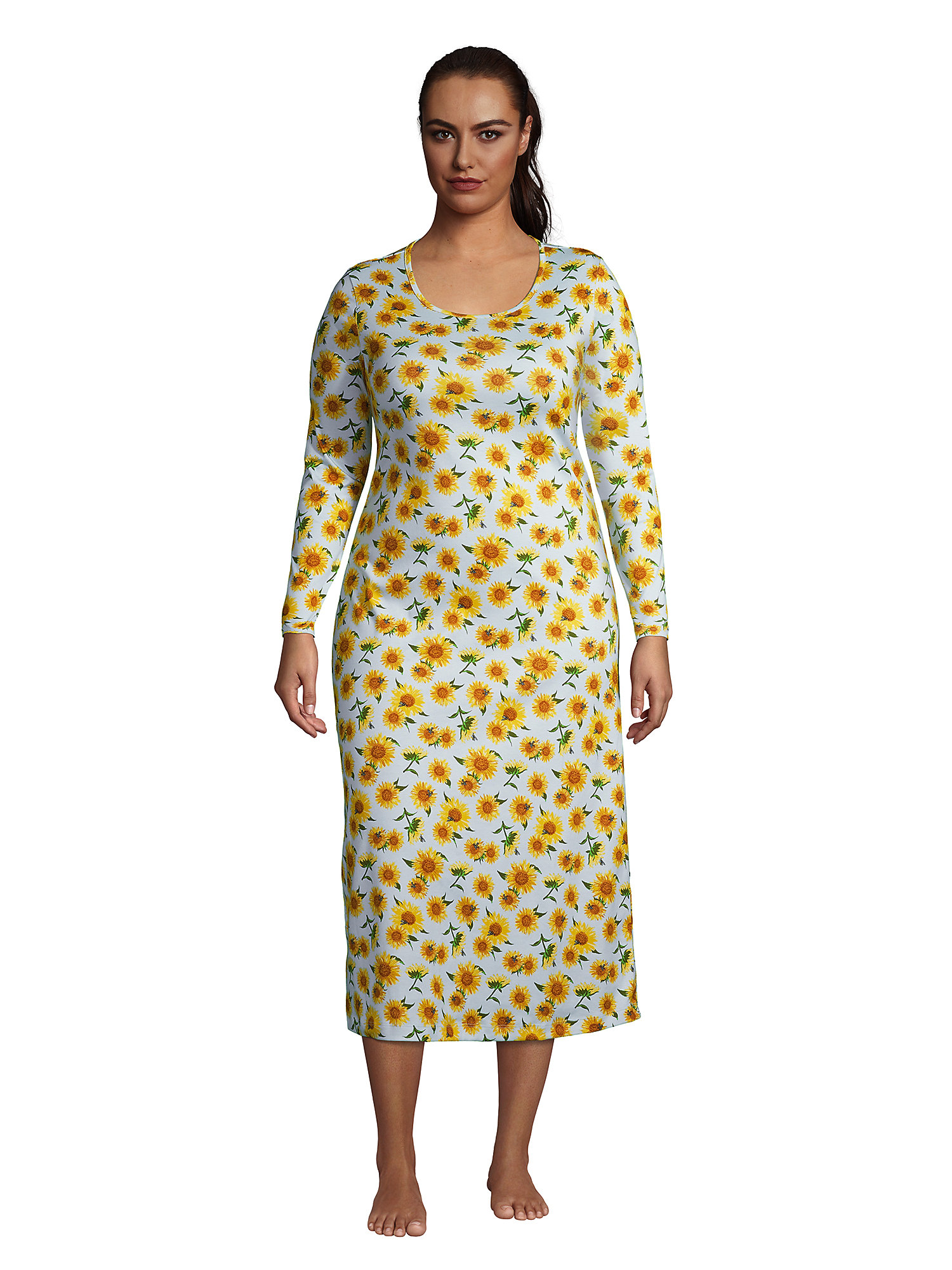 Lands' End Women's Plus Size Supima Cotton Long Sleeve Midcalf