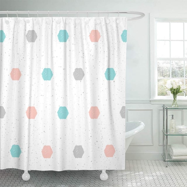 ABPHQTO Azul Resumen Doodle Hexágono Blanco Ropa de vacaciones Cartel Copia de trama Cortinas de ducha de baño rosa 152x180 cm ABPHQTO PKNMT60x72Shower-3823