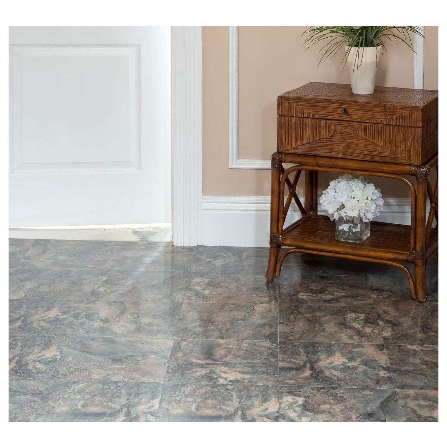 Marble Dark Slate Marble Vinyl Floor Tiles Self Stick Peek Flooring 12'' x 12'' 1-Pack (20 Pieces)