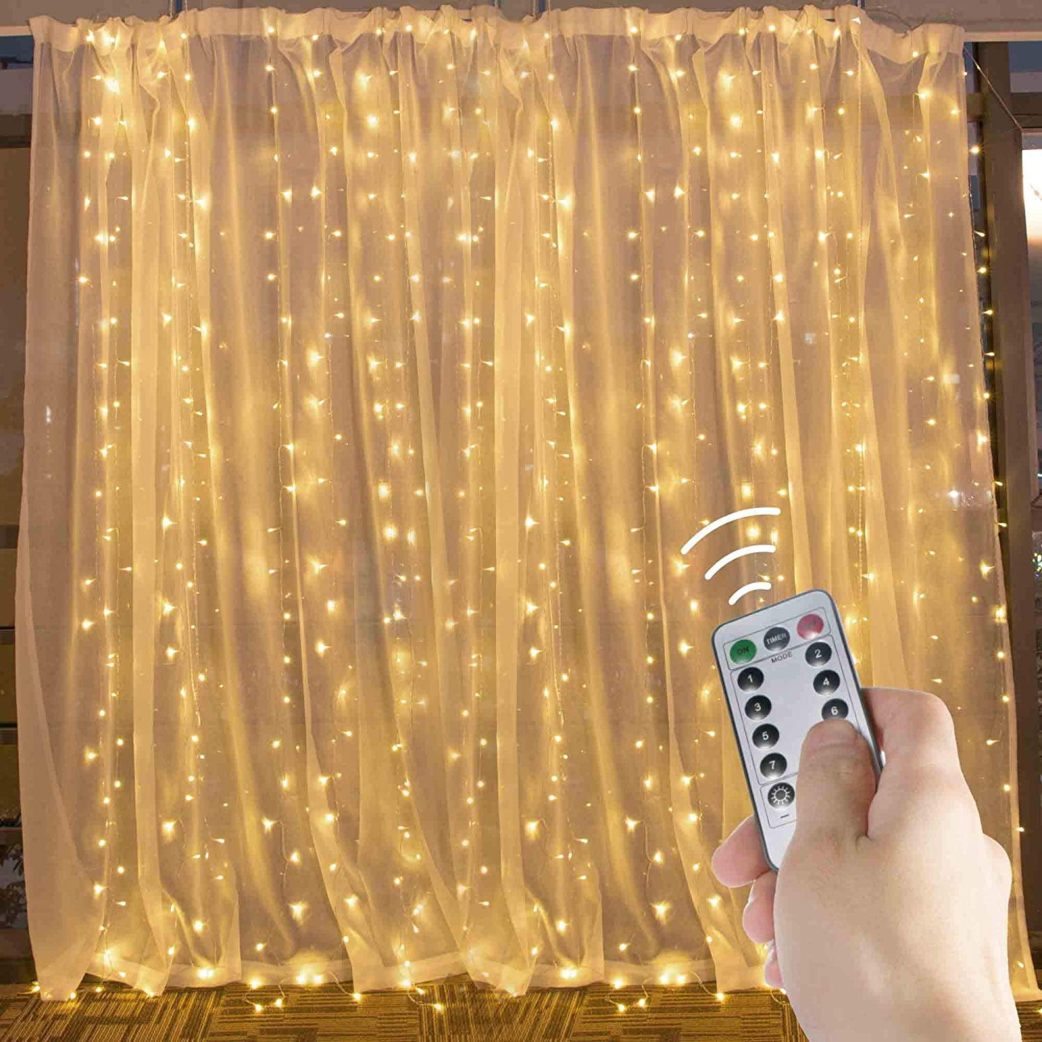 Warm White Brightown 10 Ft Window Curtain Icicle String Lights with Remote /& Timer 300 LED Fairy Twinkle Lights with 8 Modes Fits for Bedroom Wedding Party Backdrop Outdoor Indoor Wall Decoration