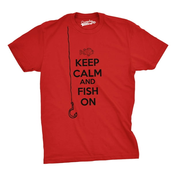 Mens Keep Calm And Fish On T Shirt Funny Tshirt Fisherman Tee