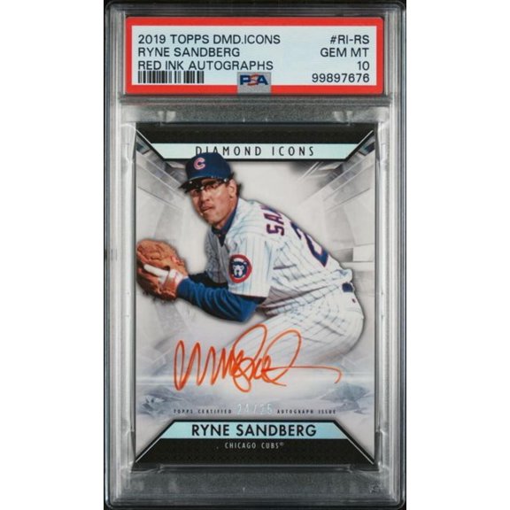 Collectible 2019 Topps Diamond Icons Red Ink #RIRS Ryne Sandberg PSA 10 GEM MINT Auto 24/25 Chicago Cubs Baseball Card