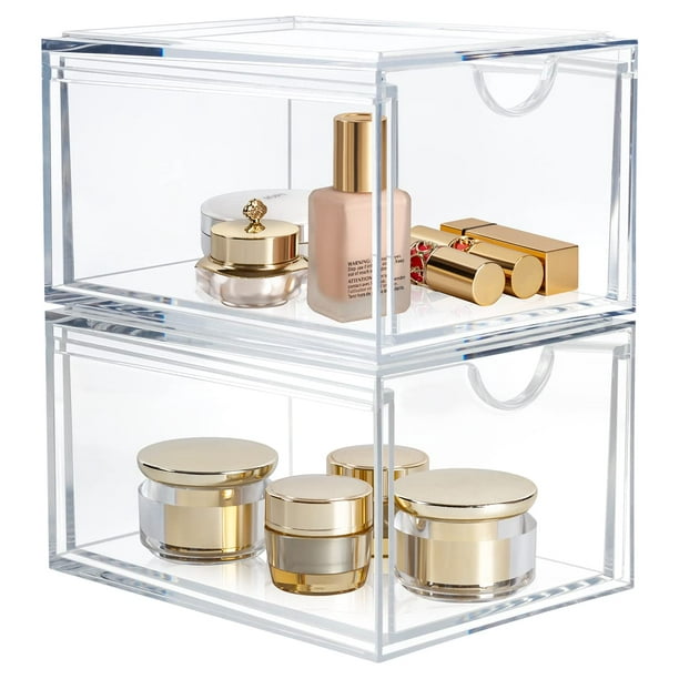 Cajones organizadores de cosméticos AMEITECH, apilables, acrílicos, 2 unidades