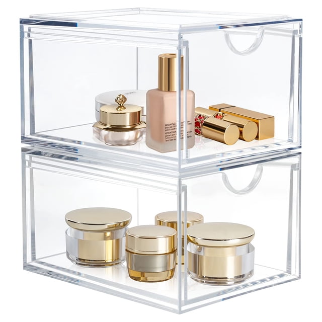 Cajones organizadores de cosméticos AMEITECH, apilables, acrílicos, 2 unidades