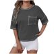thumbnail image 1 of Camisetas Casuales de Mujer Nueva Camiseta de Manga Corta de Cuello U de Color Sólido de Verano, Poliéster, 1 of 7