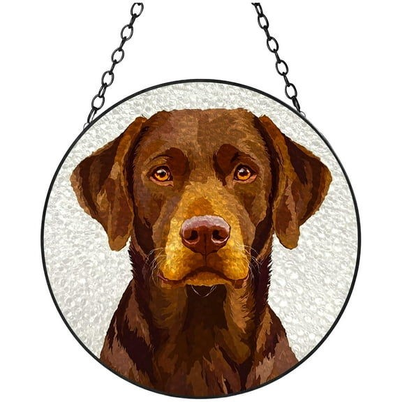 Brown Labrador Dog Stained Glass Suncatcher Colored Handmade Window Hangings Glass Suncatcher Crafts Kits for Indoor Garden Christmas Decor and Memorial 16x16cm(2)