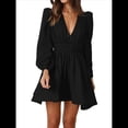 thumbnail image 3 of Vestido Mini de Larga con Escote en V Profundo para Mujer, Corte A, Cintura Alta, Informal, Fluido, Ideal para Invitadas de Boda. Negro XL, 3 of 10