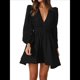 thumbnail image 3 of Vestido Mini de Larga con Escote en V Profundo para Mujer, Corte A, Cintura Alta, Informal, Fluido, Ideal para Invitadas de Boda. Negro L, 3 of 10