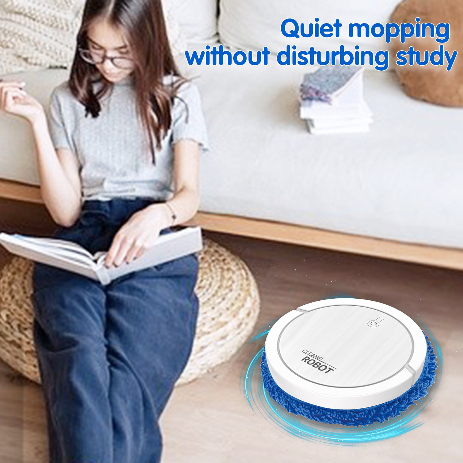 Intelligent Automatic Mopping Robot Wet and Dry Floor Cleaner Silent Mopping Machine for Home with Rotating Brush for Pet Hair and Dust White USB Charging 90-120㎡ Coverage