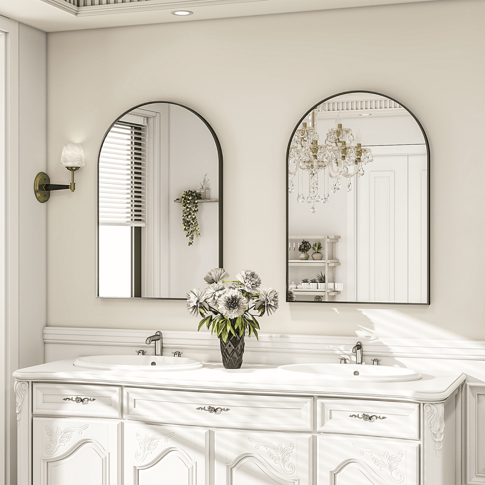 GRAHMCY 30"x20" Arched Bathroom Mirror Wall Mirror With Aluminum Alloy Frame, Black
