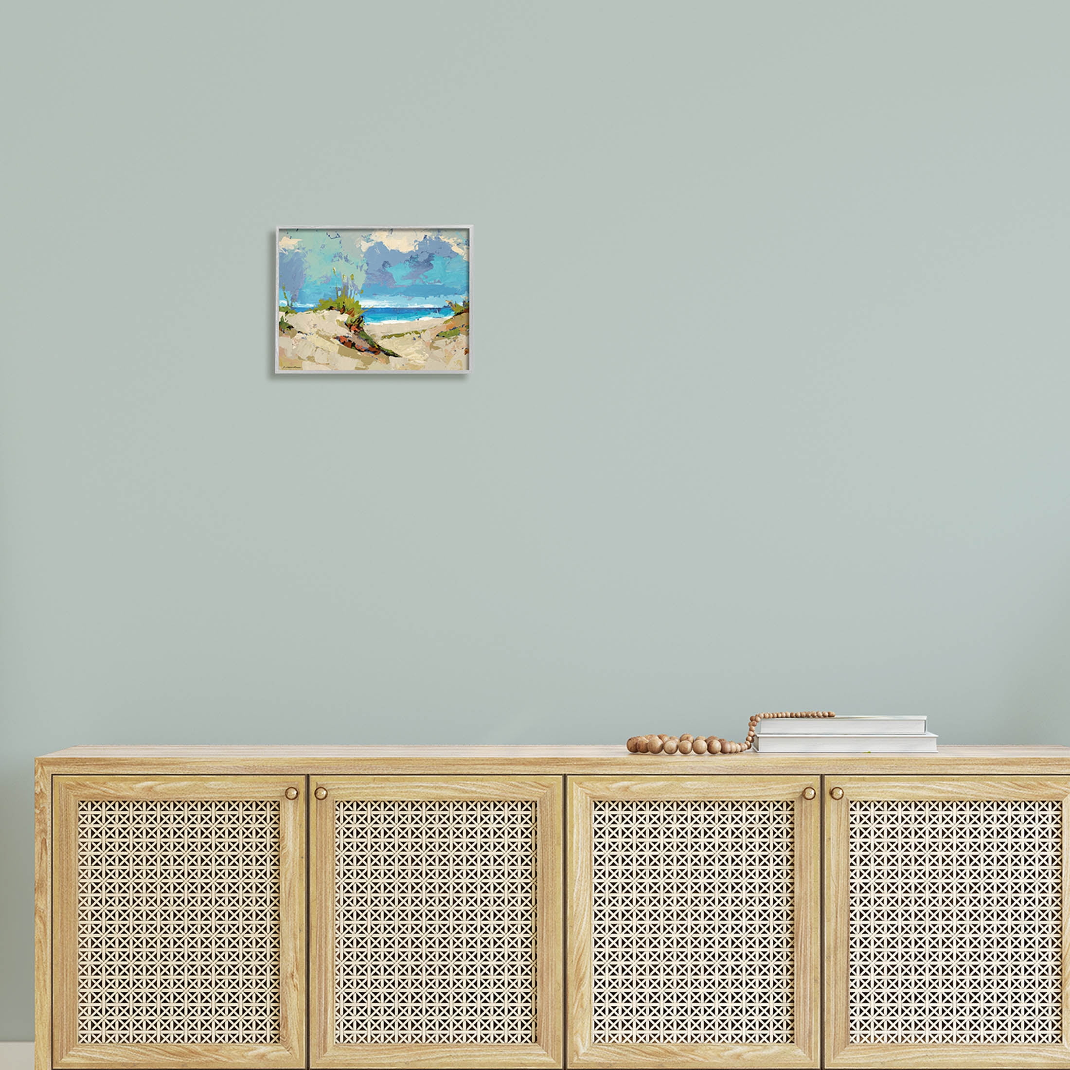 Modern Seaside Beach Scene Landscape Painting Gray Framed Art Print Wall Art