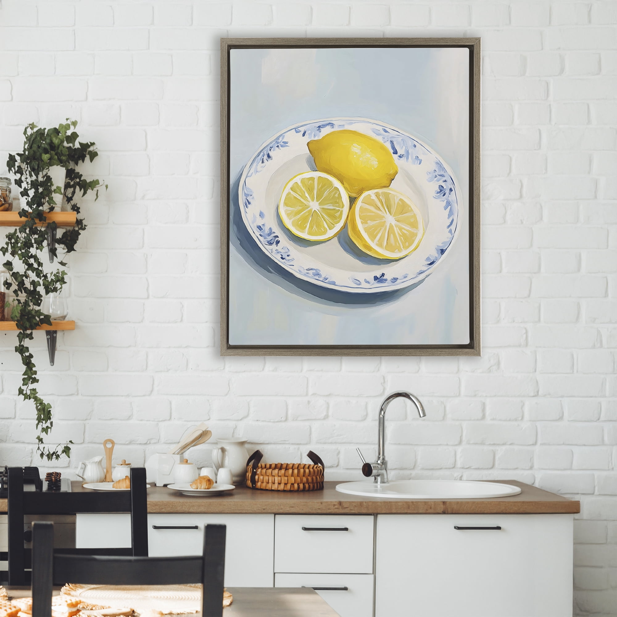 Stupell Industries Plate of Juicy Lemons Brown Framed Floater Canvas Wall Art, design by The Prints Vibe