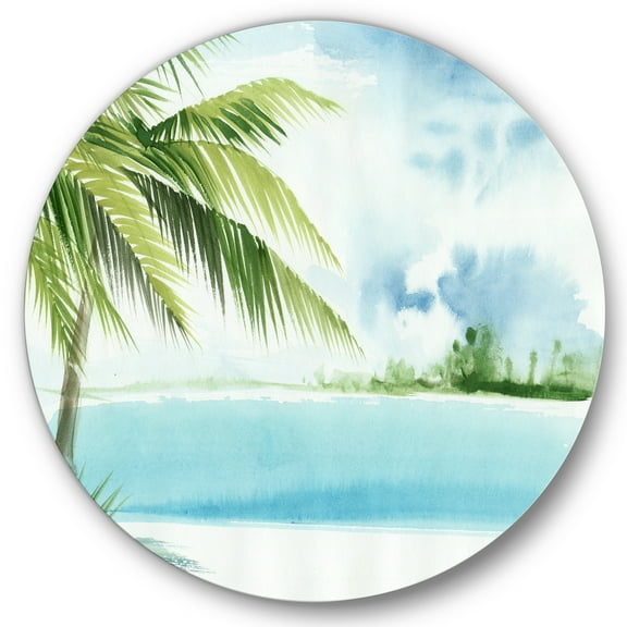 Designart 'Palm Beach Resort At Sunrise I' Nautical & Coastal Circle Metal Wall Art 36x36 - Disc of 36