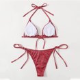 thumbnail image 4 of Summer Savings Solid Color 2 Piece Swimwear Bikini Set for Women Featuring Hanging Neck Triangle Top and String Cheeky Thong Bathing Suits Cheap Deals Clearance, 4 of 4
