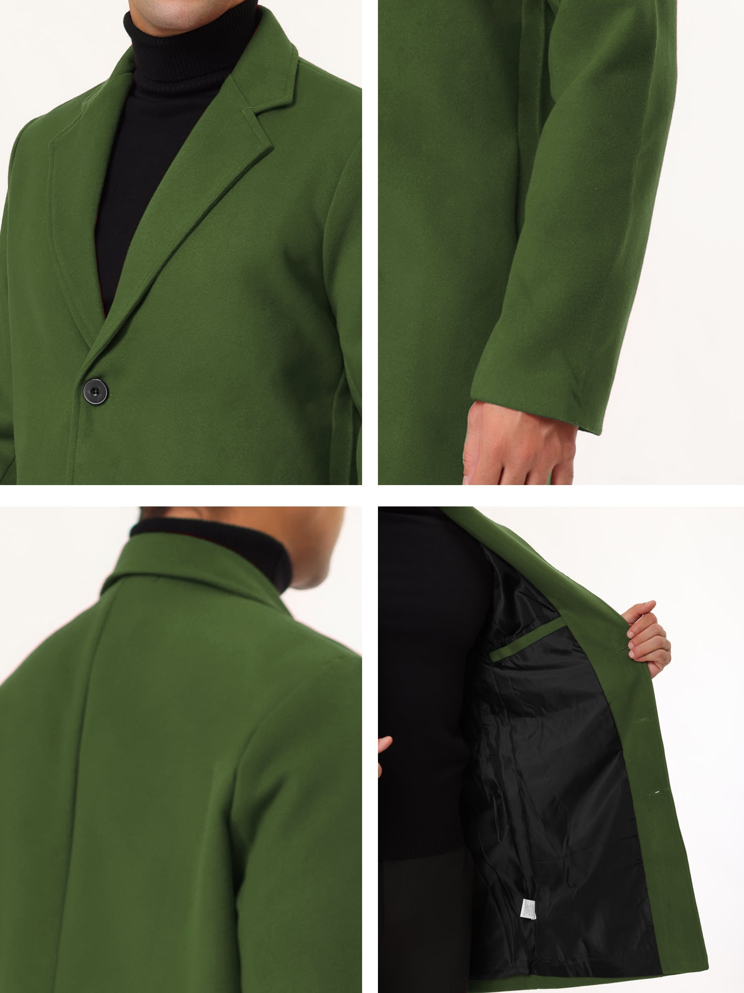 Unique Bargains Men's Slim Fit Notched Lapel Single Breasted Mid Length Overcoat M Green