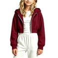 thumbnail image 2 of Zpanxa Girls Hoodies Kids Girls Cropped Full Zip Hooded Sweatshirt Jacket Long Sleeve Solid Color Casual Trendy Short Length Hoodie, 2 of 6