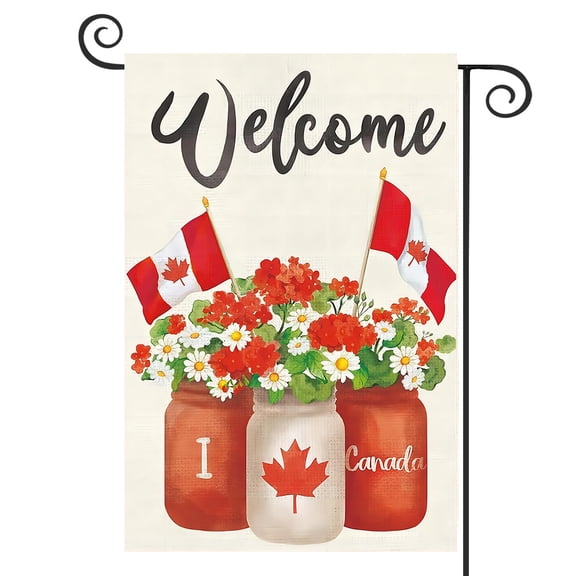 DMERBYL I Love Canada Garden Flags Patriotic Flower Vase Garden Decorations 12 x 18 Inch Double Sided Vertical Burlap Banners, Happy Canada Day 1st July Home Outdoor Yard Farmhouse Outside Decor