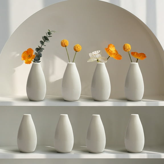 8 pack Modern White Small Ceramic Vase Set of 8 for Living Room Bedroom 4.13'' minimalist Fresh Flower Vases for Home Decor Office Fireplace Centerpieces Nordic Style Gift for Fake Plant