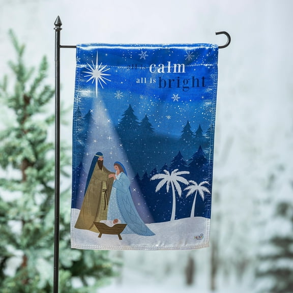 Evergreen All is Calm Nativity Lustre Garden Flag 12 x 18 Inches Indoor Outdoor Decor
