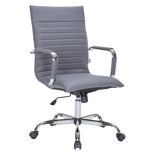 Pemberly Row High Back Leatherette Executive Swivel Office Chair in Gray