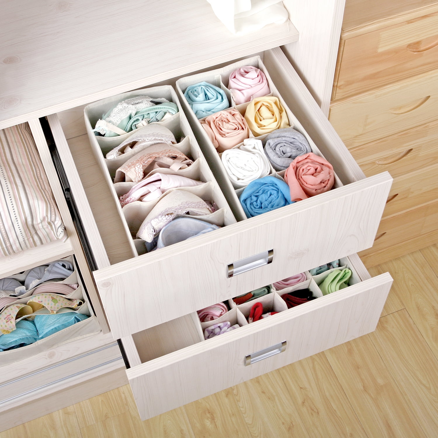 Set of 4 Cabinet Organizer Beige Drawer Divider YASSUN Wardrobe Underwear Storage Box Bra and Underwear Socks Tie