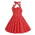 thumbnail image 4 of AJTQTH Sundress for Girls Halter Neck Polka Dots High-Waisted Gowns Cute Bowknot Frocks Tunic Flowy Maxi Dress for Summer Casual Party White 7 Years, 4 of 6