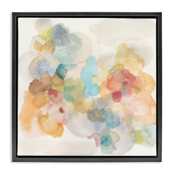 Stupell Industries Soft Abstract Watercolor Splash Abstract Painting Black Floater Framed Canvas Art Print Wall Art, 18 x 18