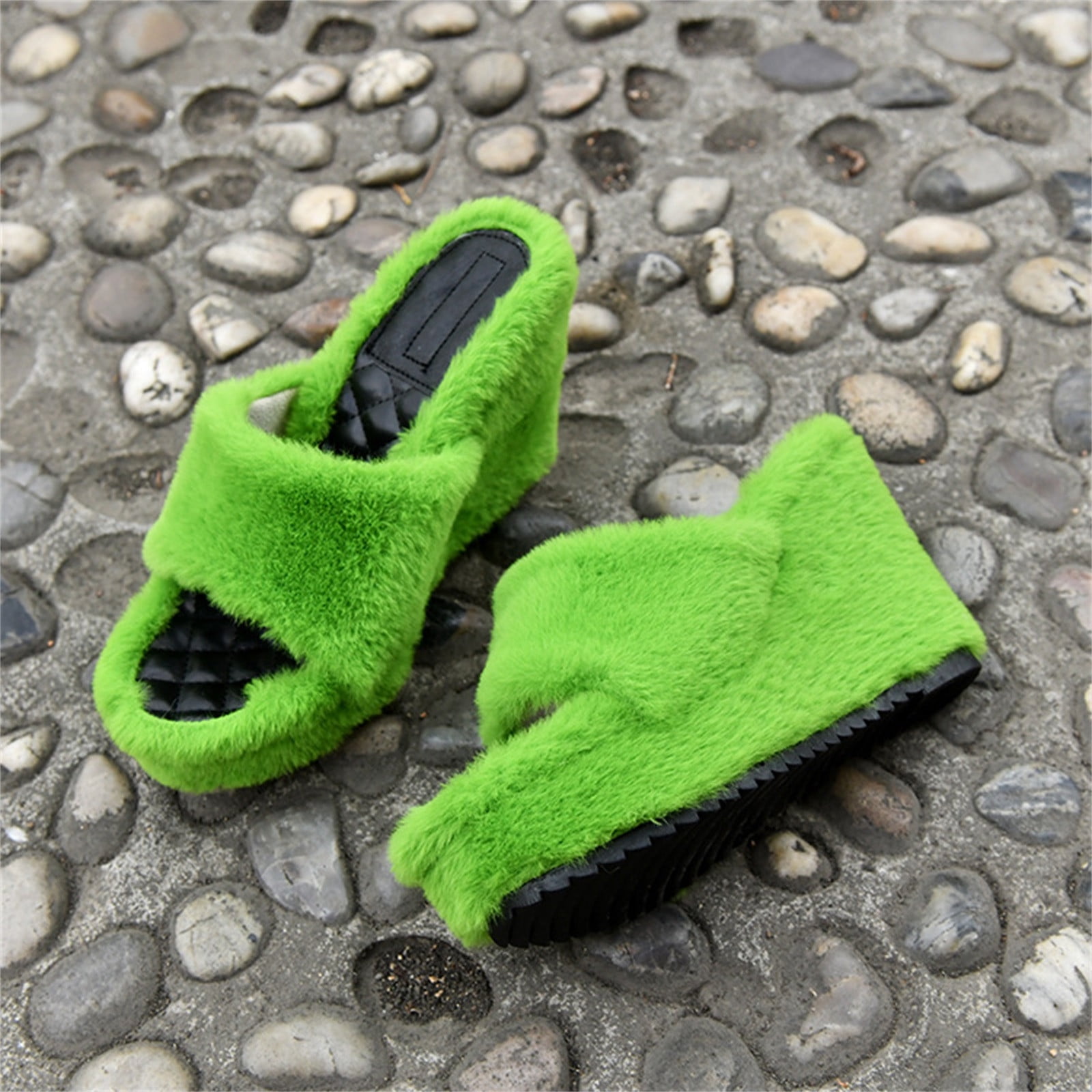 Lime green best sale fuzzy slippers